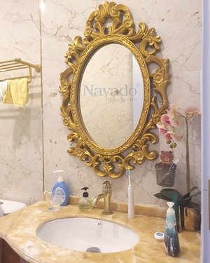 Gương tân cổ điển viền vàng treo nhà tắm
